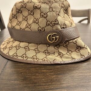 Gucci Beige and Brown GG Bucket Hat